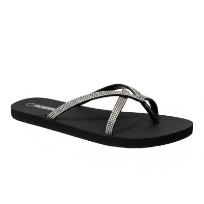 Sandalia Negra tipo flip flop con brillo elegante negro plata mujer talla 39